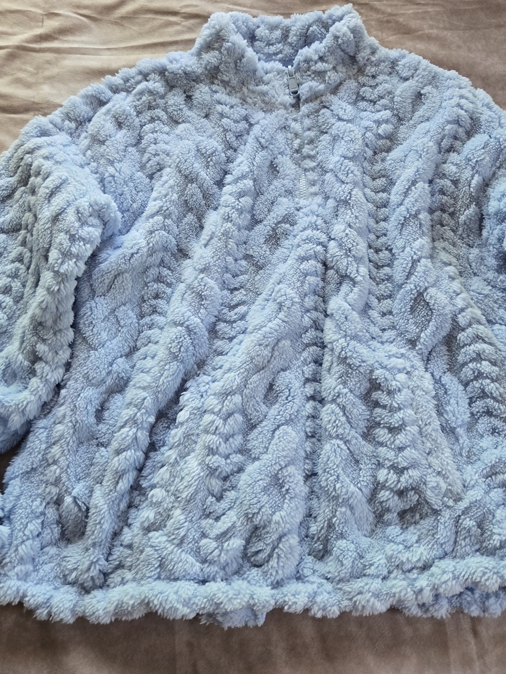 Cozy Plush Quarter-Zip Pullover - Light Blue Sz L 14